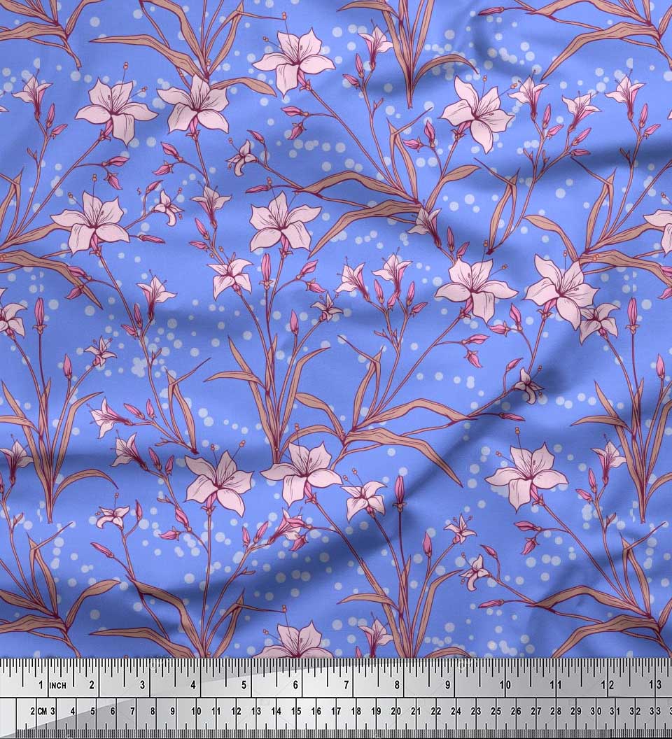 Tela de Poliéster Crepe Azul soimoi Hojas & Azalea Estampado Floral  Tela-UEH | eBay