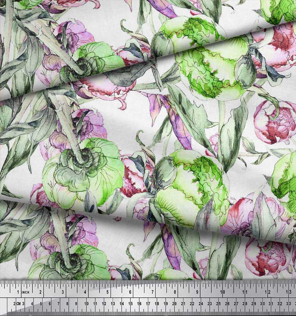 Chrysanthème Fleur Rose Imprimer Tissu au mètre-FW-138K Soimoi tissu feuilles 