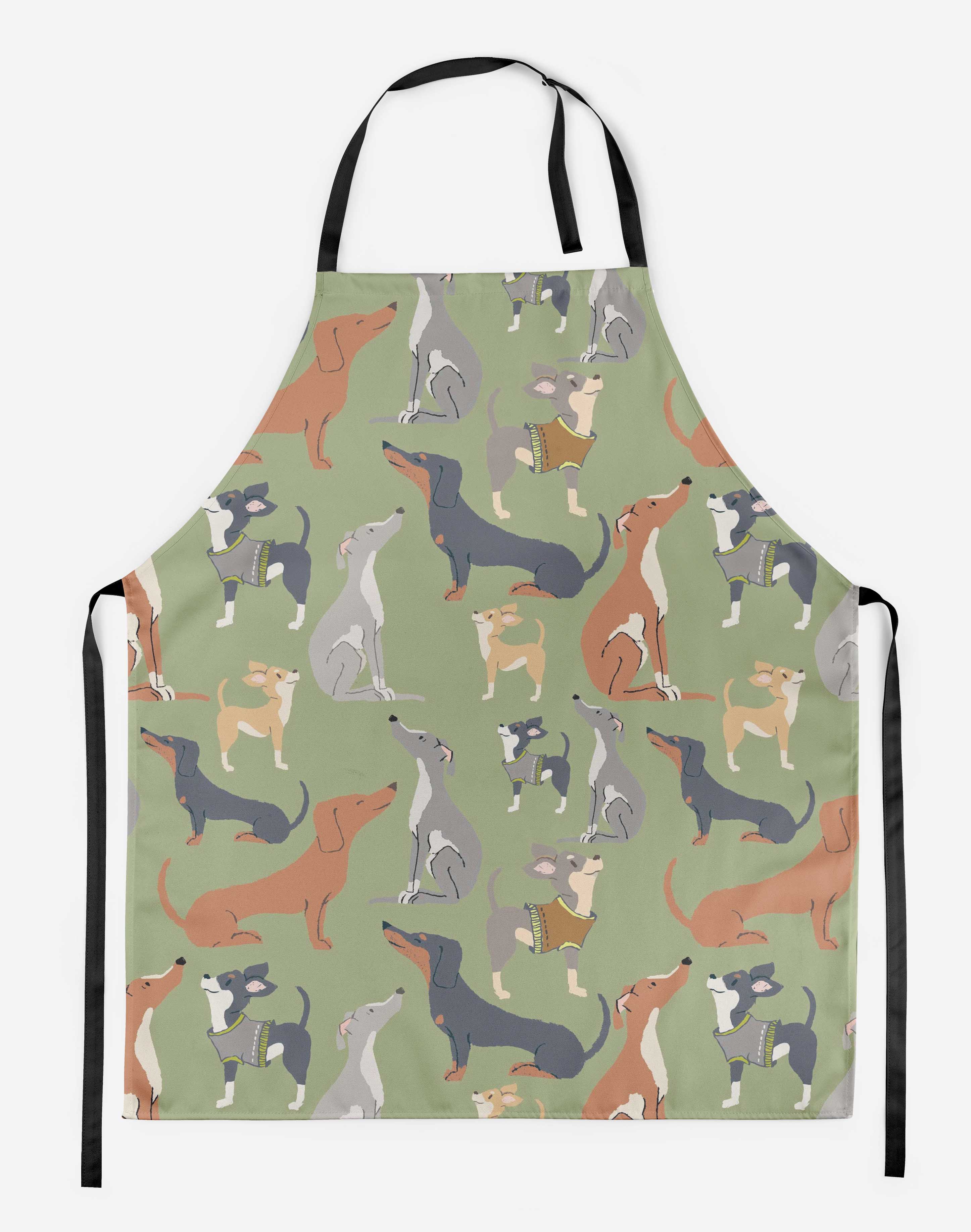 S4Sassy Green Cute Dog Adjustable Printed Kitchen Apron With Tie-w2A | eBay