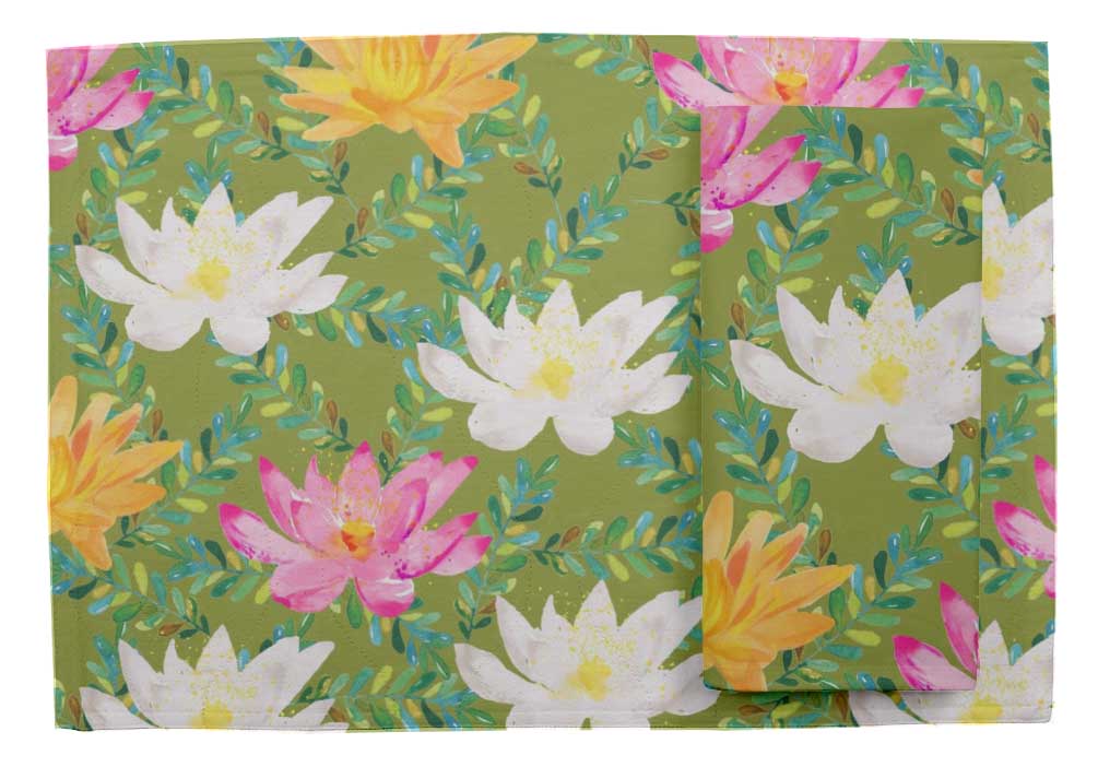 S4sassy Leaves Water Lily Floral Placemats With Napkins Table