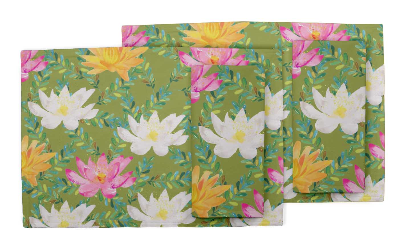 S4sassy Leaves Water Lily Floral Placemats With Napkins Table