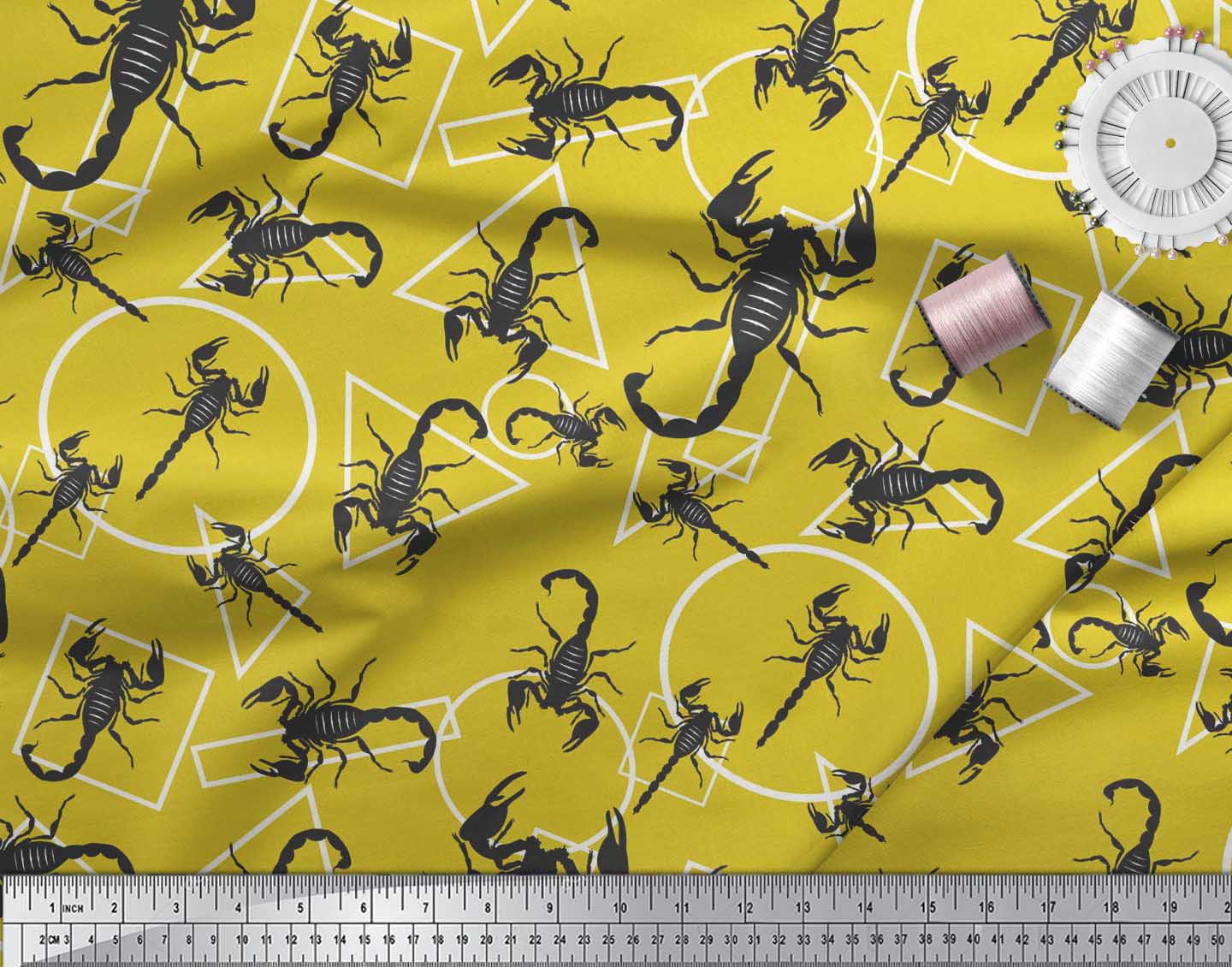 Soimoi Fabric Geometric Shapes & Scorpion Insects Print Fabric by Meter-IN-529B 
