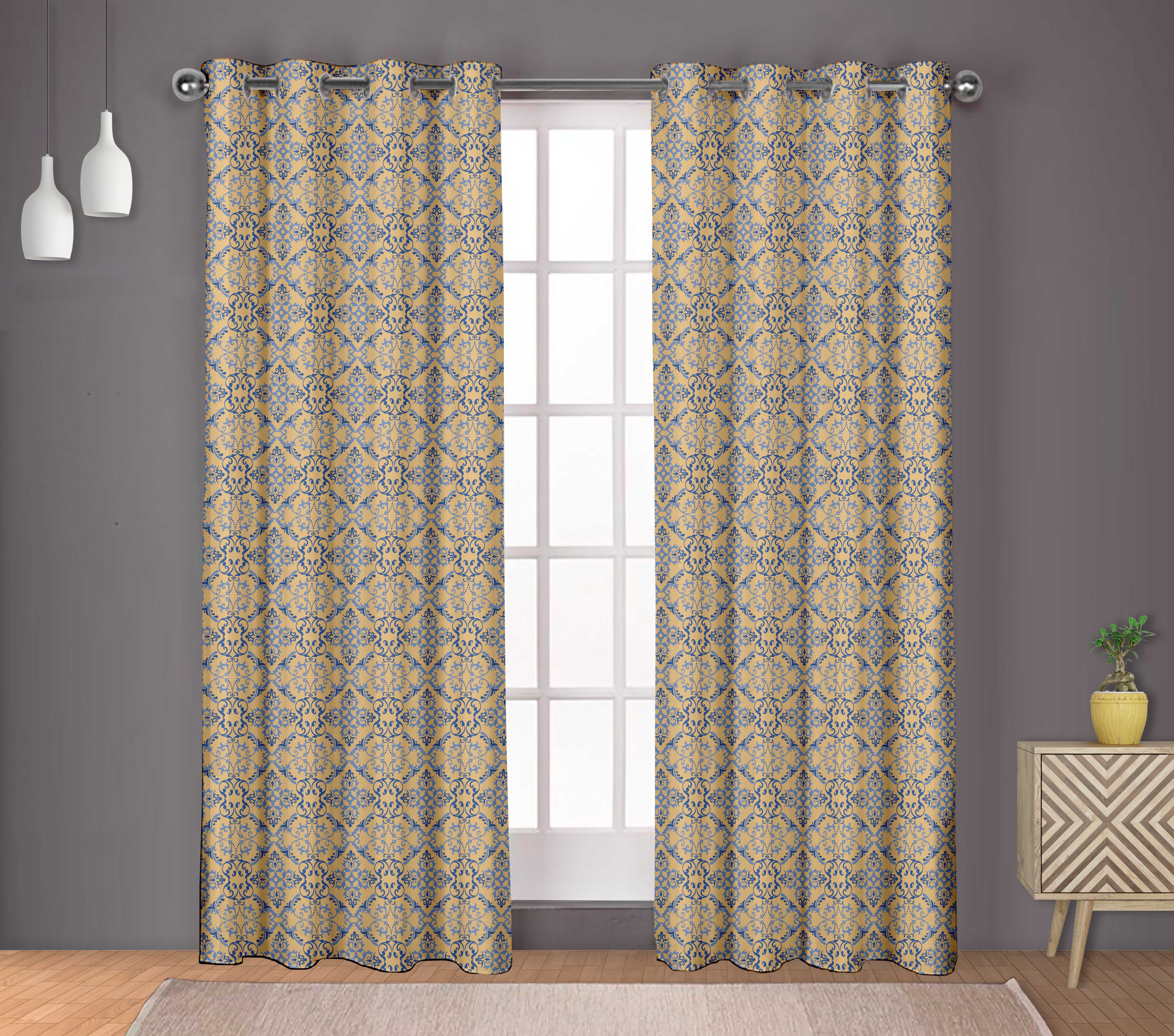 S4sassy Damask Vector Design Printed Eyelet Door Panel Curtains