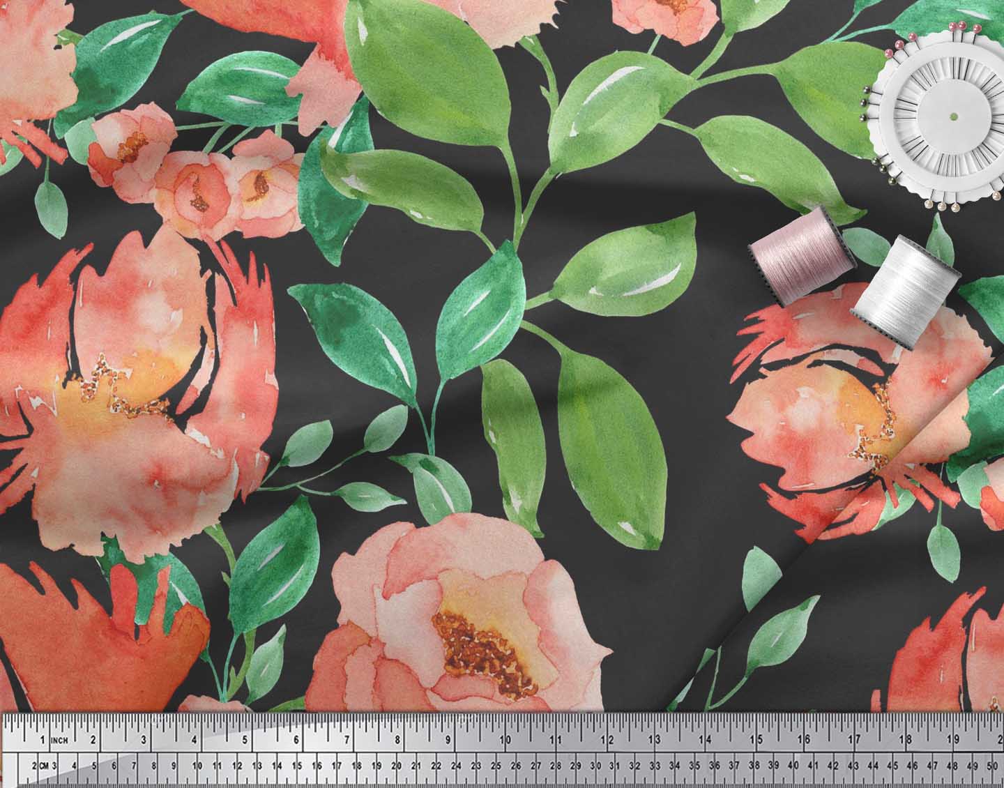 Soimoi Fabric Flower & Leaves Watercolor  Craft Fabric BTM-WC-22D 
